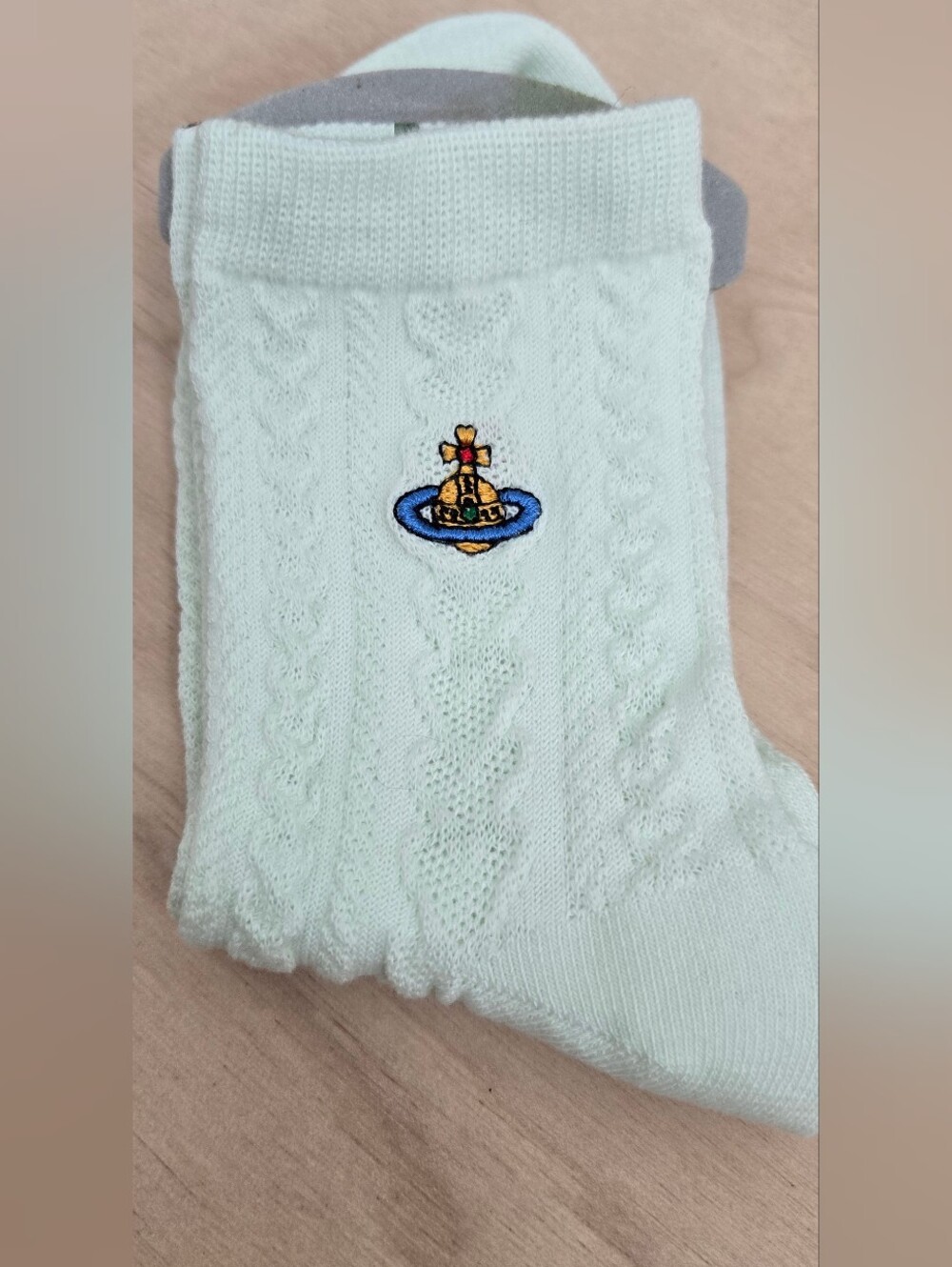 Vivienne Westwood Mint Cable Knit Ankle Socks with Orb Patch